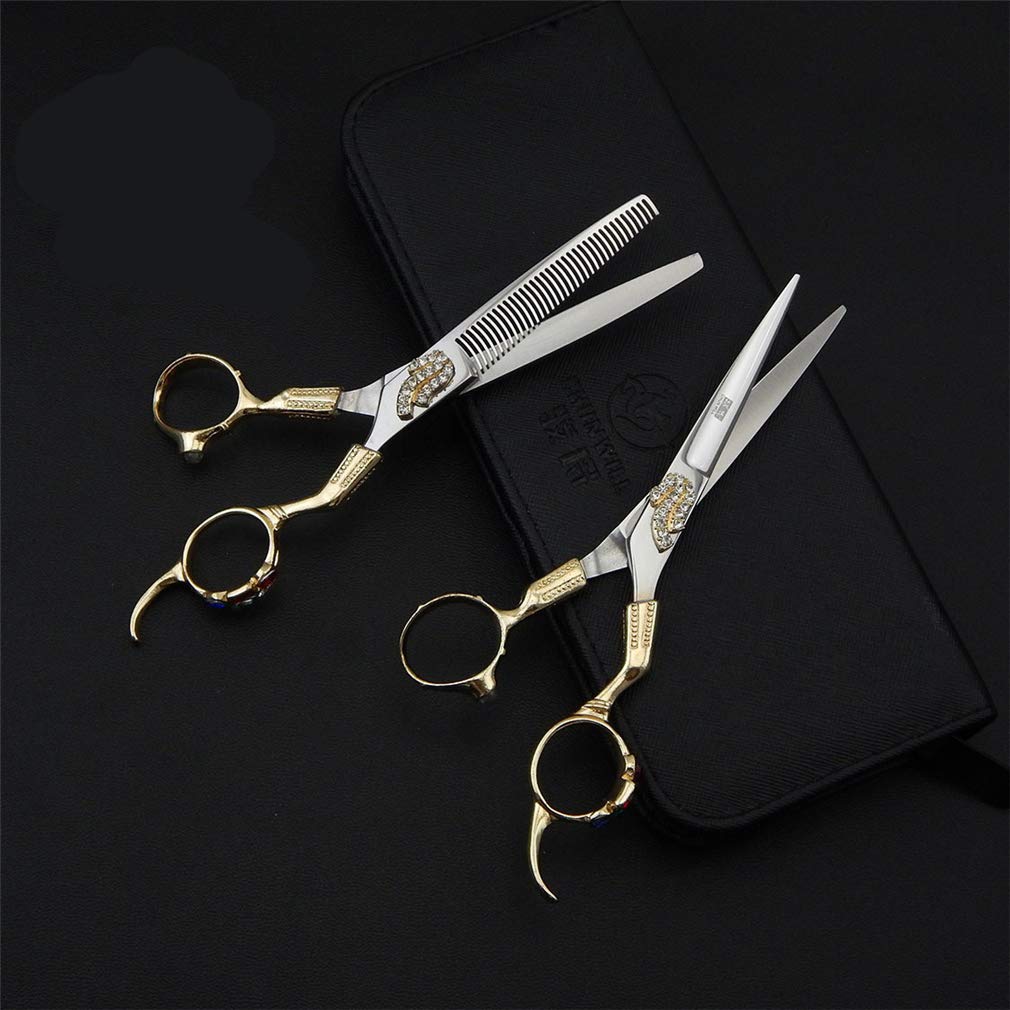 Haarschneidescheren, Edelstahl Styling-Werkzeug Friseurschere (Gerade Schere Und Zähne Schere) Für Friseur/Salon/Haus Shear Sets (Gold)