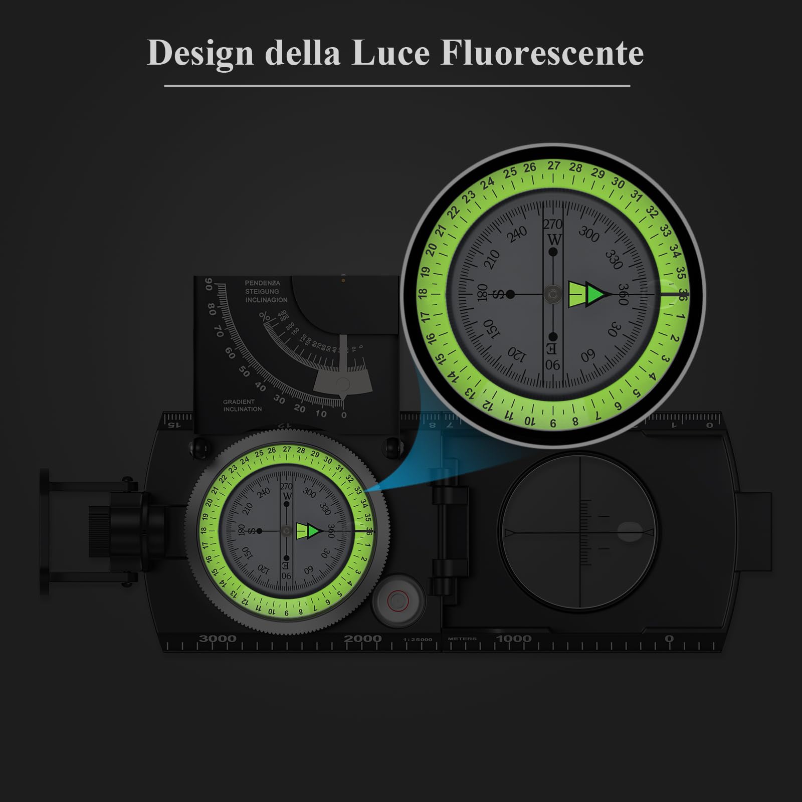 Proster Bussola Precisa Clinometro Esercito Militare Professionale Disegno Luce Fluorescente con Borsetta Portatile per Campeggio Caccia Escursione Geologia ed Altre Attività Esterne