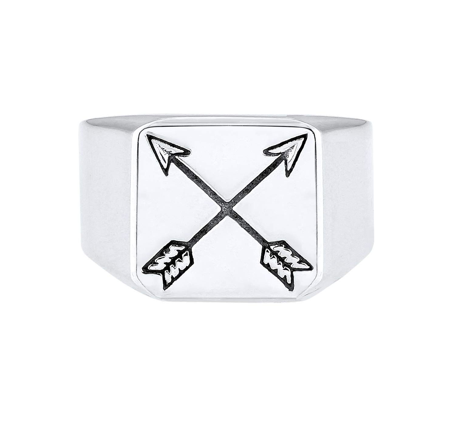 Kuzzoi Anillo para hombre de plata de ley 925 maciza de 14 mm de ancho, diseño de flechas oxidadas negras con grabado, talla 60-66, 0601990719