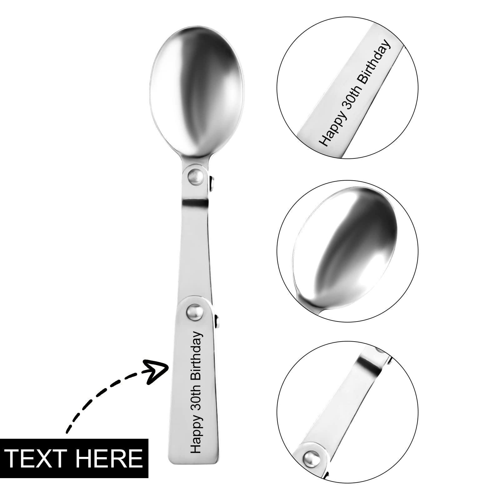Stainless Steel Folding Spoon, OXYEFEI Customized Portable Folding Spoon, Suitable for Outdoor Activities Such as Thermos,Camping, Travel, Etc(Silver spoon)