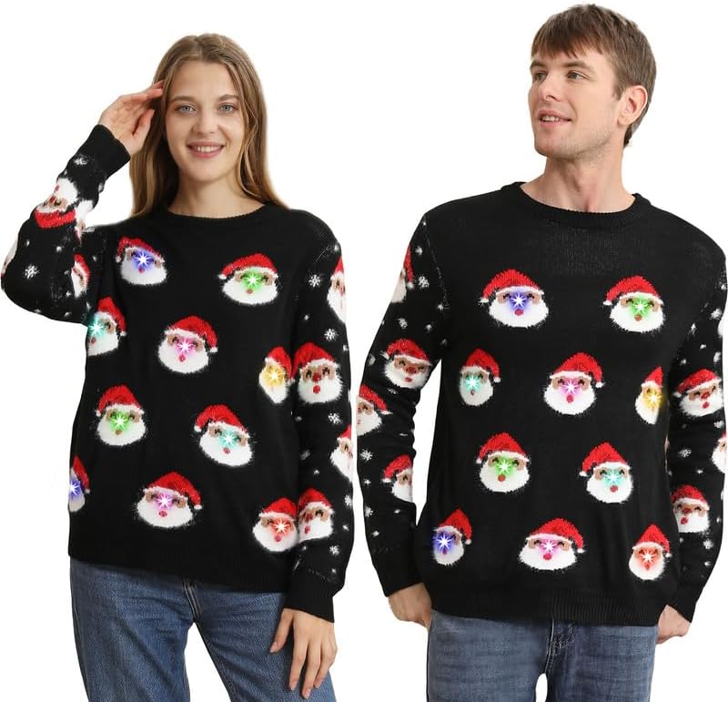 Pull Noel Famille Personnalisé Pull Moche De Noel Hiver Tee Shirt Col Rond Chaud Chic Noël 2024 Manche Longue Tops Ugly Pulls Sans Capuche Christmas Sweater Sweatshirts Renne Homme Femme Enfants D