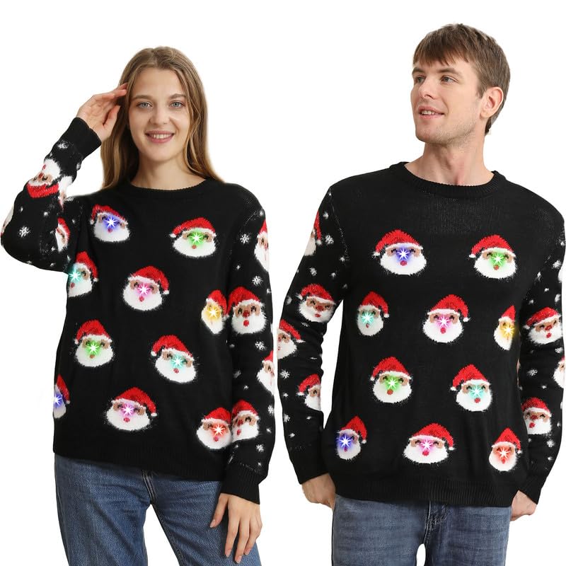 Weihnachtspullover Damen Herren, Ugly Christmas Sweater LED lustig...