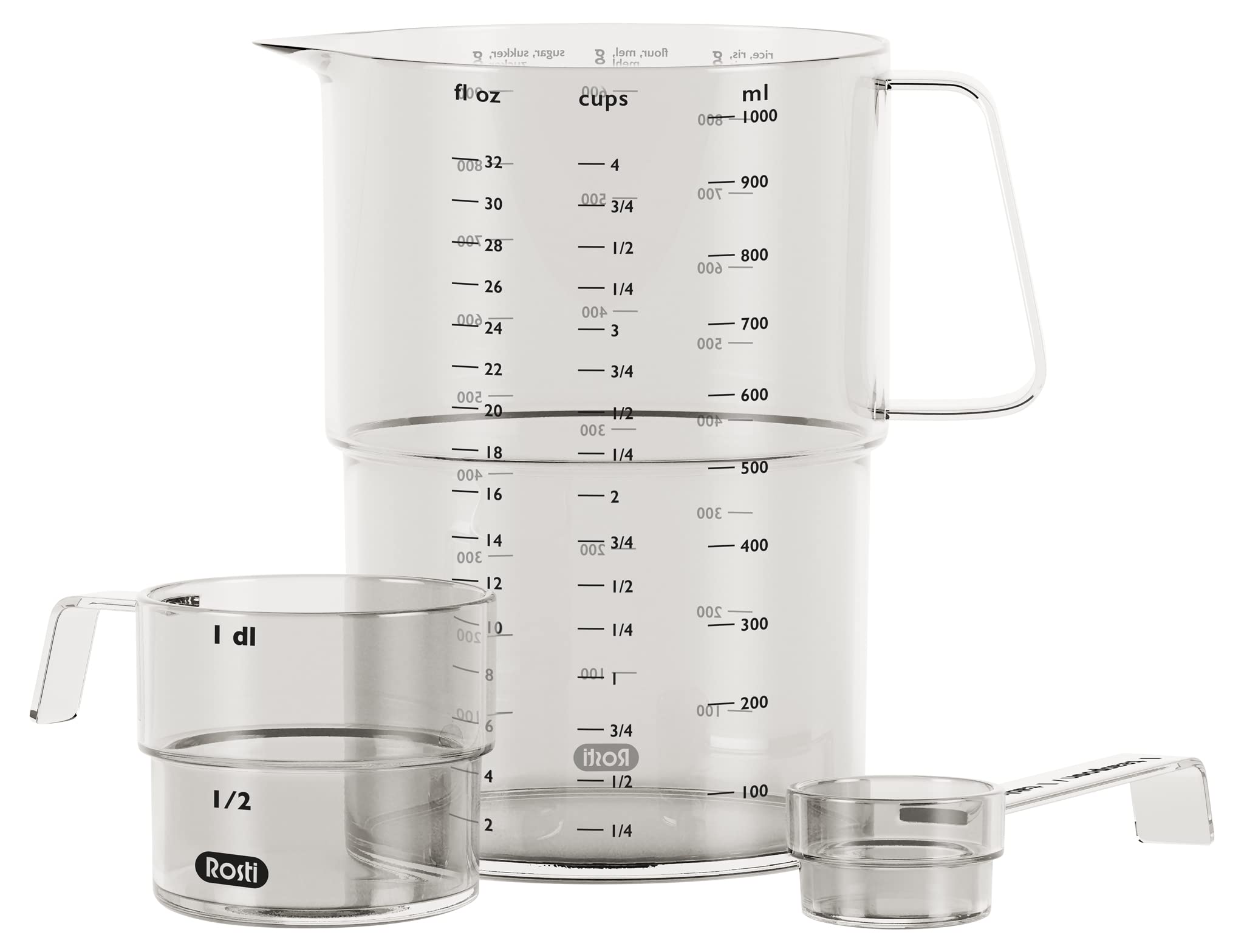 Set de 3 gobelets gradués en plastique SAN transparent Rosti Mensura