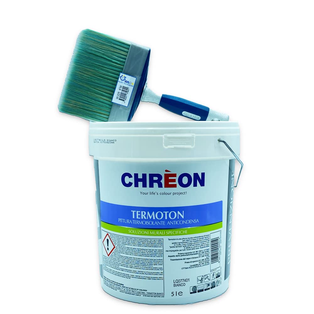 Lechler Termoton 5 LT Bianco Pittura Termoisolante Antimuffa Termica Anticondensa + Pennello Plafone Waga Paint