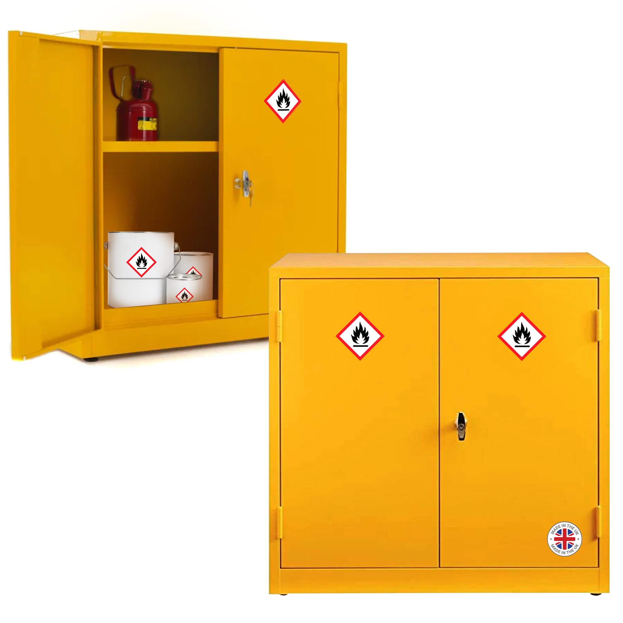 Sponsored Ad – COSHH Cabinet - Hazardous Substance Storage Cabinet, COSHH Cupboard Fire Proof Flammable Yellow Small Cabinets, Sturdy 915x900x459mm - Dangerous Substance Chemical Cupboards
