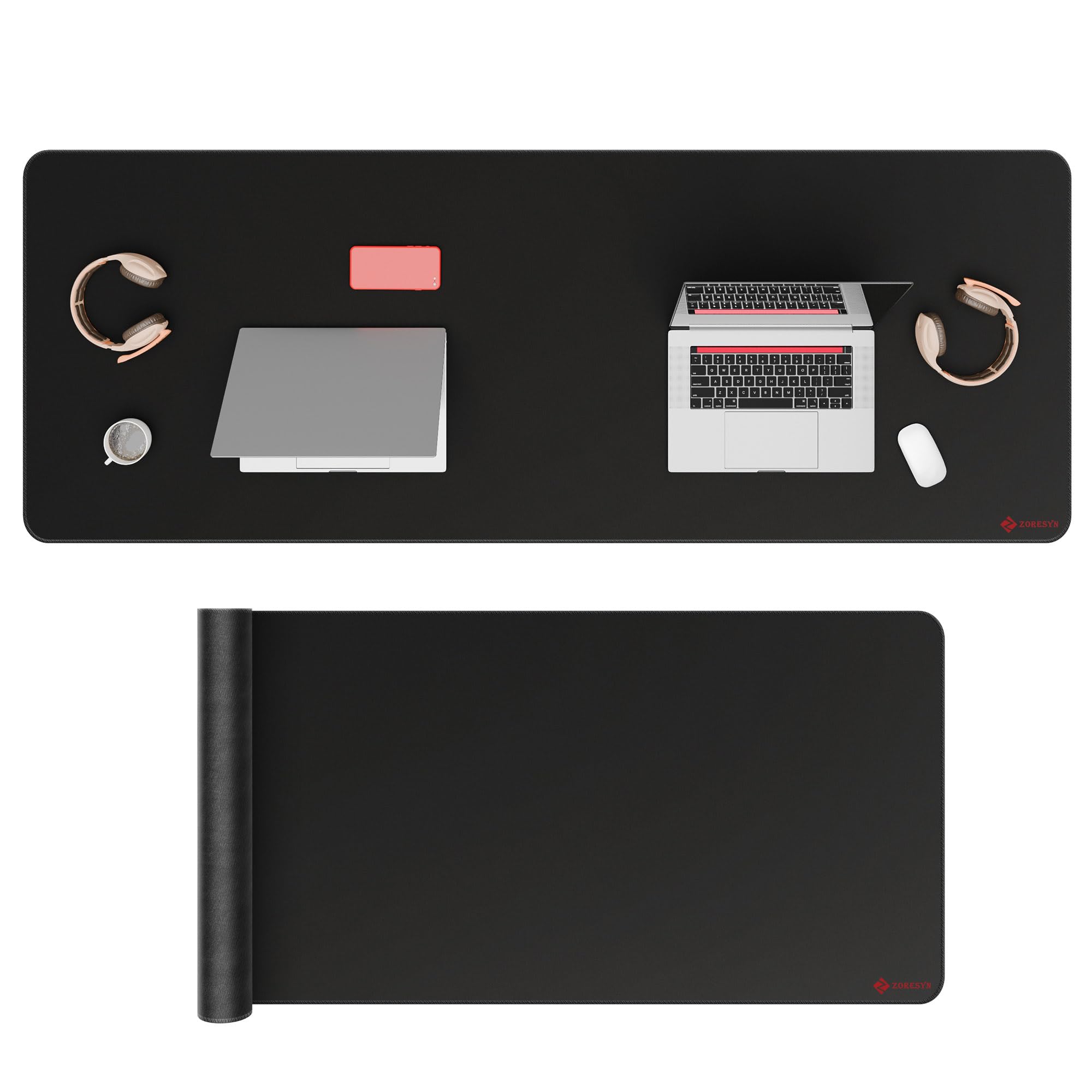 ZORESYN Tappetino per mouse da gioco, 160 x 50 cm, 4XL, gigante, con superficie liscia, base antiscivolo che riduce il rumore e bordi cuciti, per giocatori e ufficio, nero