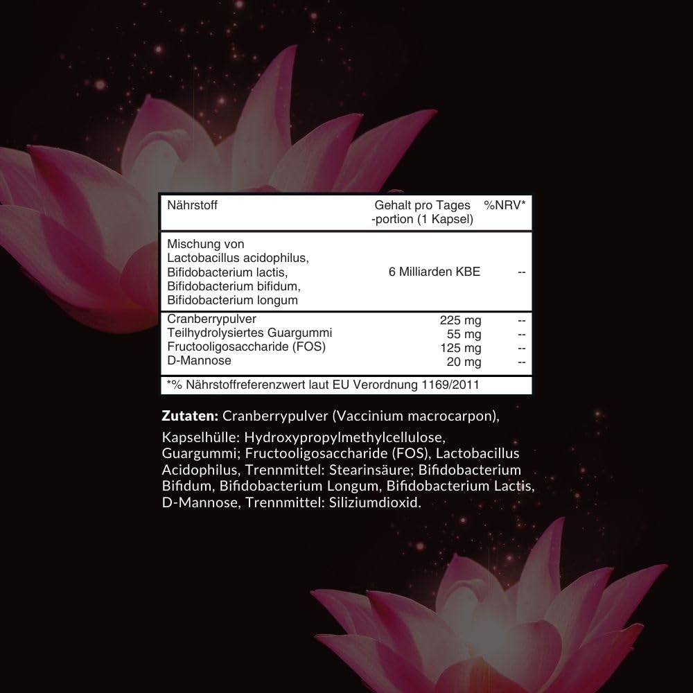 Beste Probiotika für Frauen, UTI-Formel mit Cranberry-Extrakt, D-Mannose und Präbiotika in einem! 6 Milliarden KBE Probiotikum, eine Kapsel pro Tag, Vorrat für 60 Tage