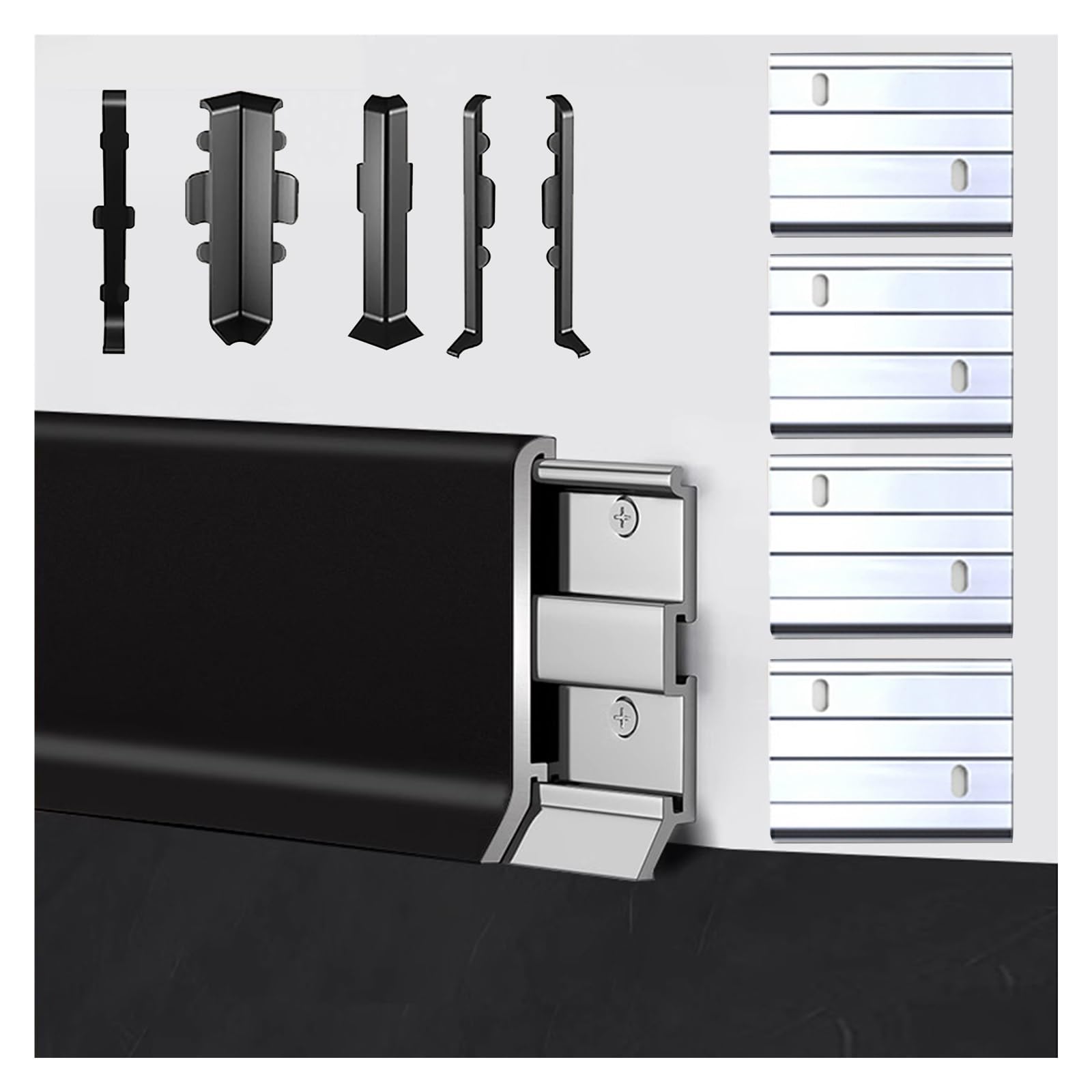Aluminiowa listwa przypodłogowa 49,2 cala Listwa podłogowa do bezproblemowej ochrony ścian, 1 szt(Black,8cm)