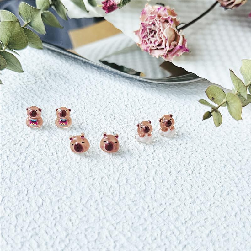 6Pcs Cute Capybara for Women Earrings Capybara Gifts Acrylic 3D Lifelike Capybara Stud Earrings Kawaii Capybara Jewelry Gifts Lovely Christmas Birthday Gifts Capybara Stuff for Capybara Lovers - Image 5