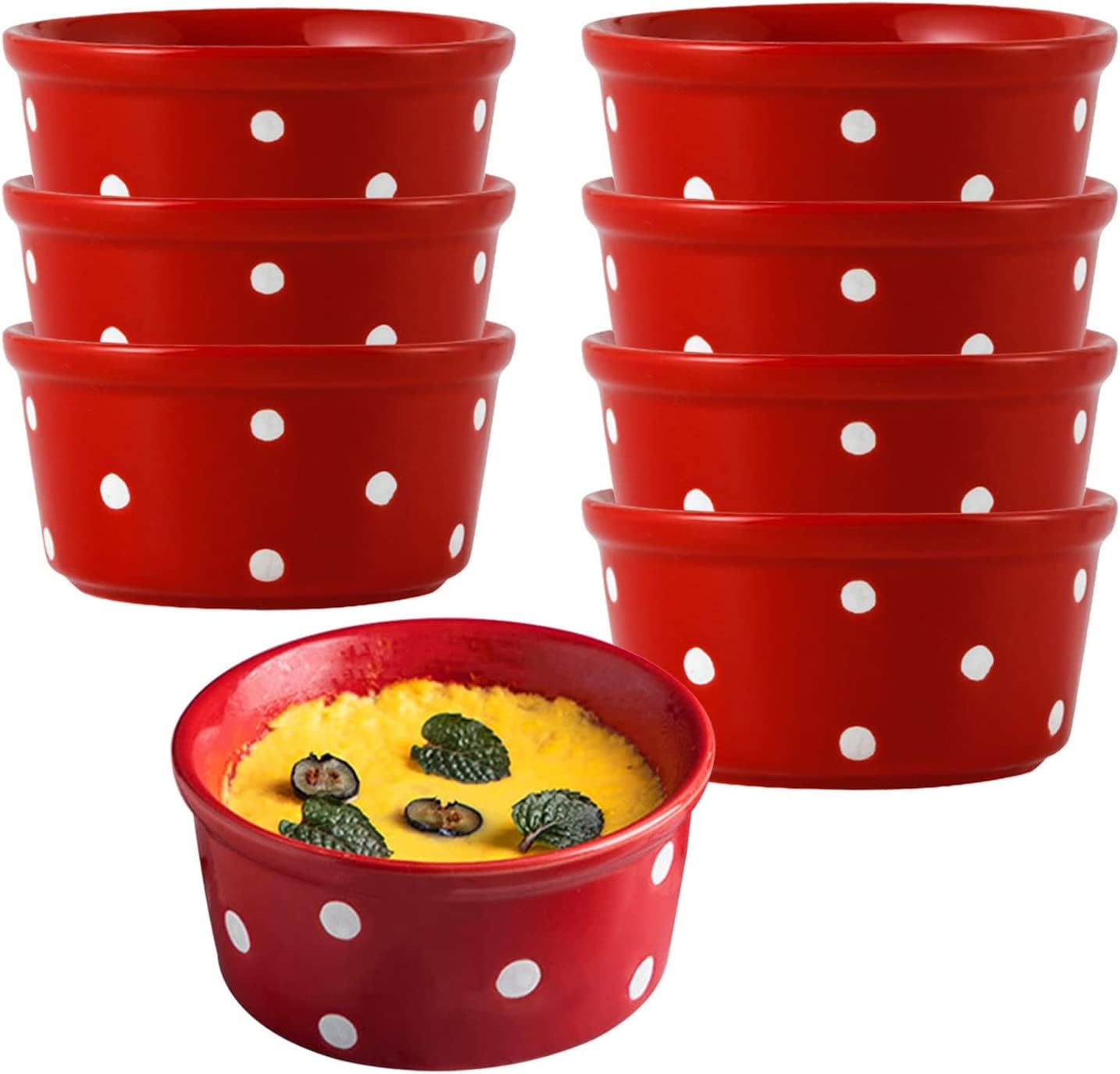 Bol à soupe, bol à riz, bol à déjeuner, ensemble de ramequins, 230 ml, ramequins à crème brûlée, plats à soufflé allant au four, ramequins à soufflé, ramequins for friteuse à air-rouge-lot de 8 ( Colo