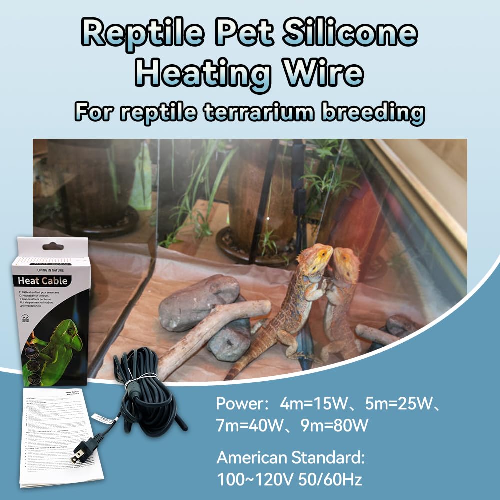 MincoHome Elektrisches Heizkabel Mit Stecker für Terrarium Heizung,Reptilienwärmekabel Schlangen, Echsen, Geckos, Spinnen, Schildkröte?Aquarium Heizkabel (5m,25w)