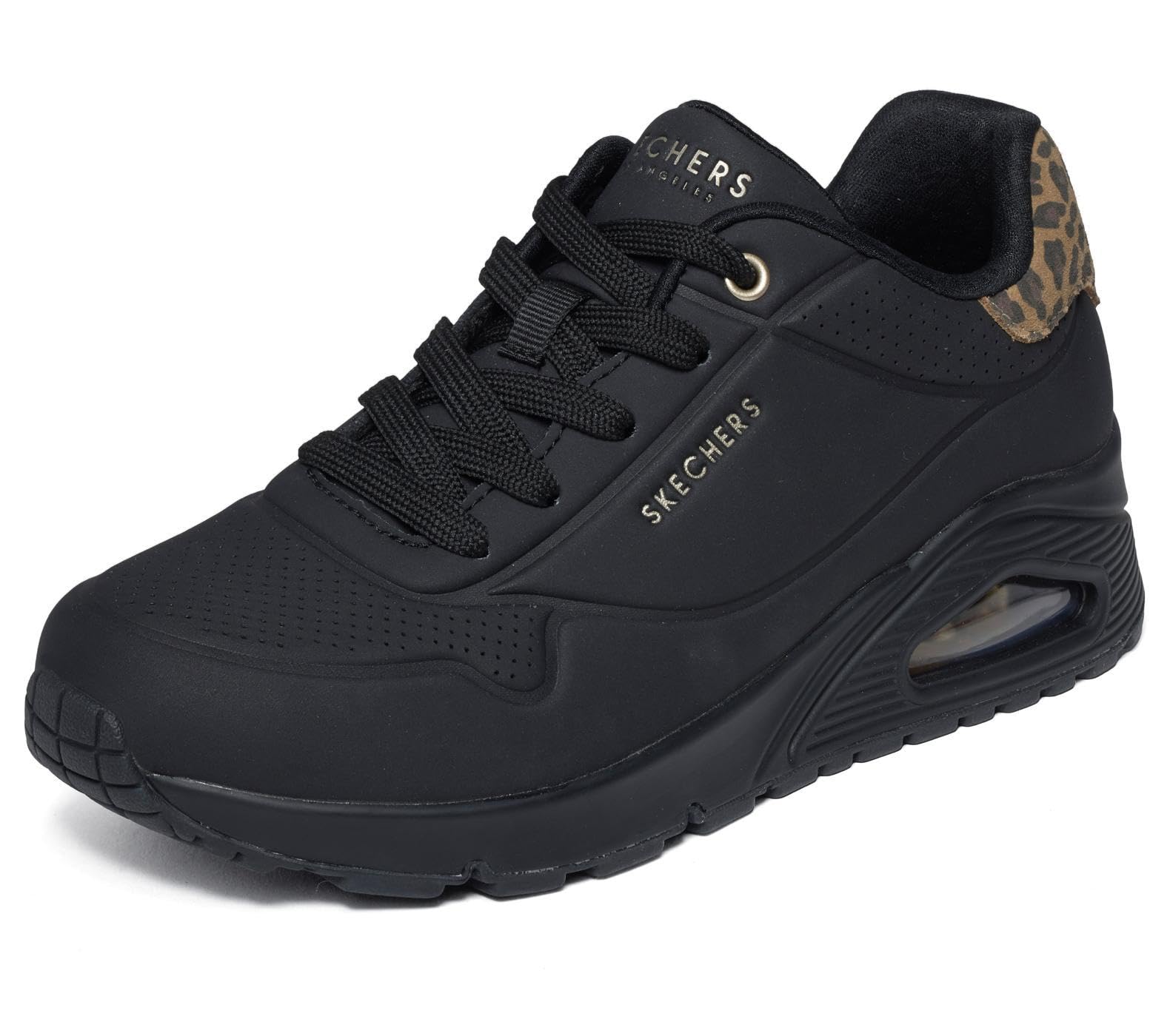 Skechers Women's Uno Jungle Nite Trainers, Black Durabuck/Leopard Printed Suede/Mesh T, 6.5 UK