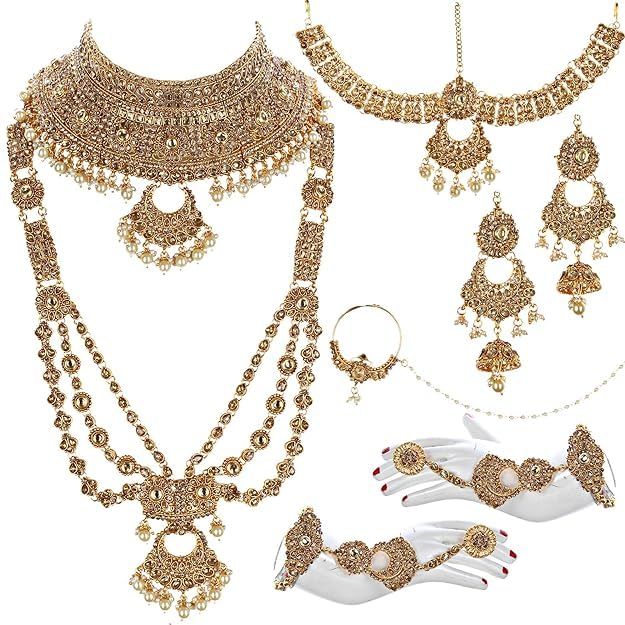 Lucky Jewellery Bridal Dulhan Golden Color Alloy Gold Plated Wedding Jewellery Set for Girls & Women (3960-P3ZR-242-LCT) (B07CK7GRXL) Amazon Price History, Amazon Price Tracker
