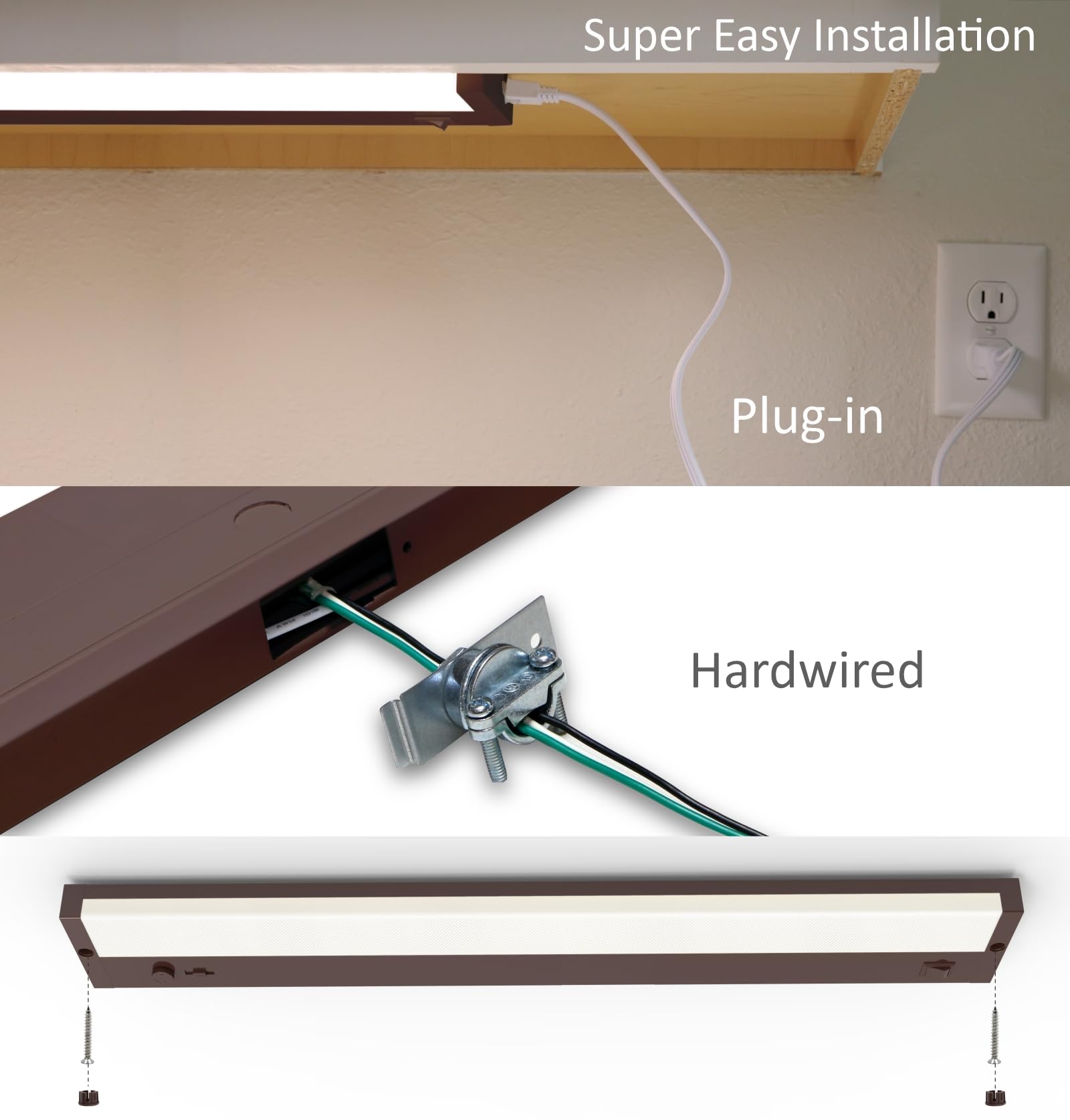 Leetdud - Oświetlenie LED pod szafką, wbudowana lub przewodowa wtyczka ściemniacza, 30 cm 6 W, możliwość przyciemniania, 5 kolorów, 2700 K/3000 K/3500 K/4000 K/5000 K, możliwość łączenia z ETL
