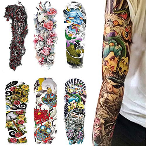 Full Arm Temporäre Tattoos - Temporär Tätowierung Klebe Tattoo Körperkunst Aufkleber Fake Tattoos Sticker Für Männer Women (6 Stück)(1) Cover