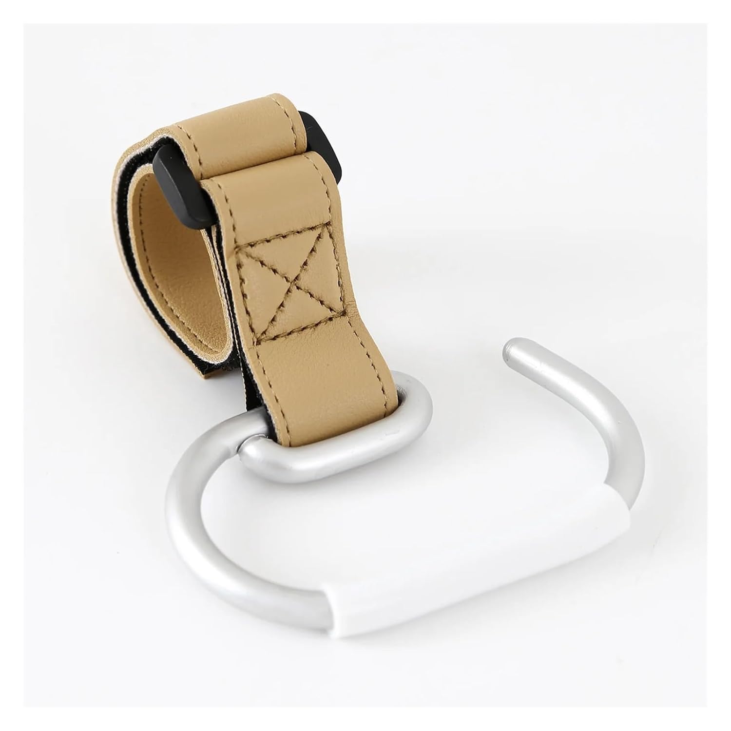 4 Pcs PU Leather Stroller Hooks Rotate 360 Degrees Multifunctional for Bags Accessories Christmas Gift(Khaki)