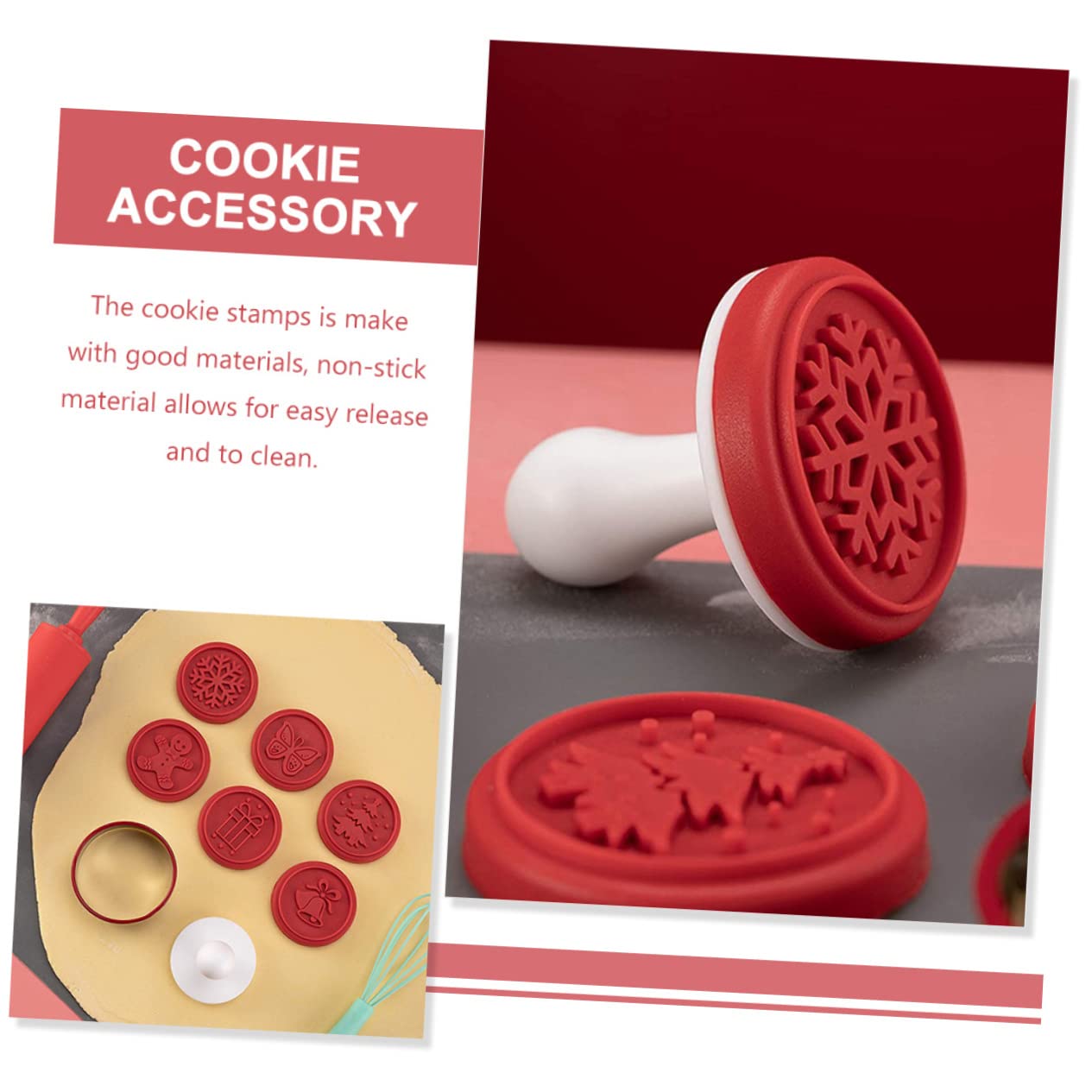 Cabilock 3 Set timbro biscotto Cutter di biscotti tagliacarte fondente biscotti natale biscotti natalizi timbro per biscotti resistente all'usura timbro per biscotti in silicone pp rosso