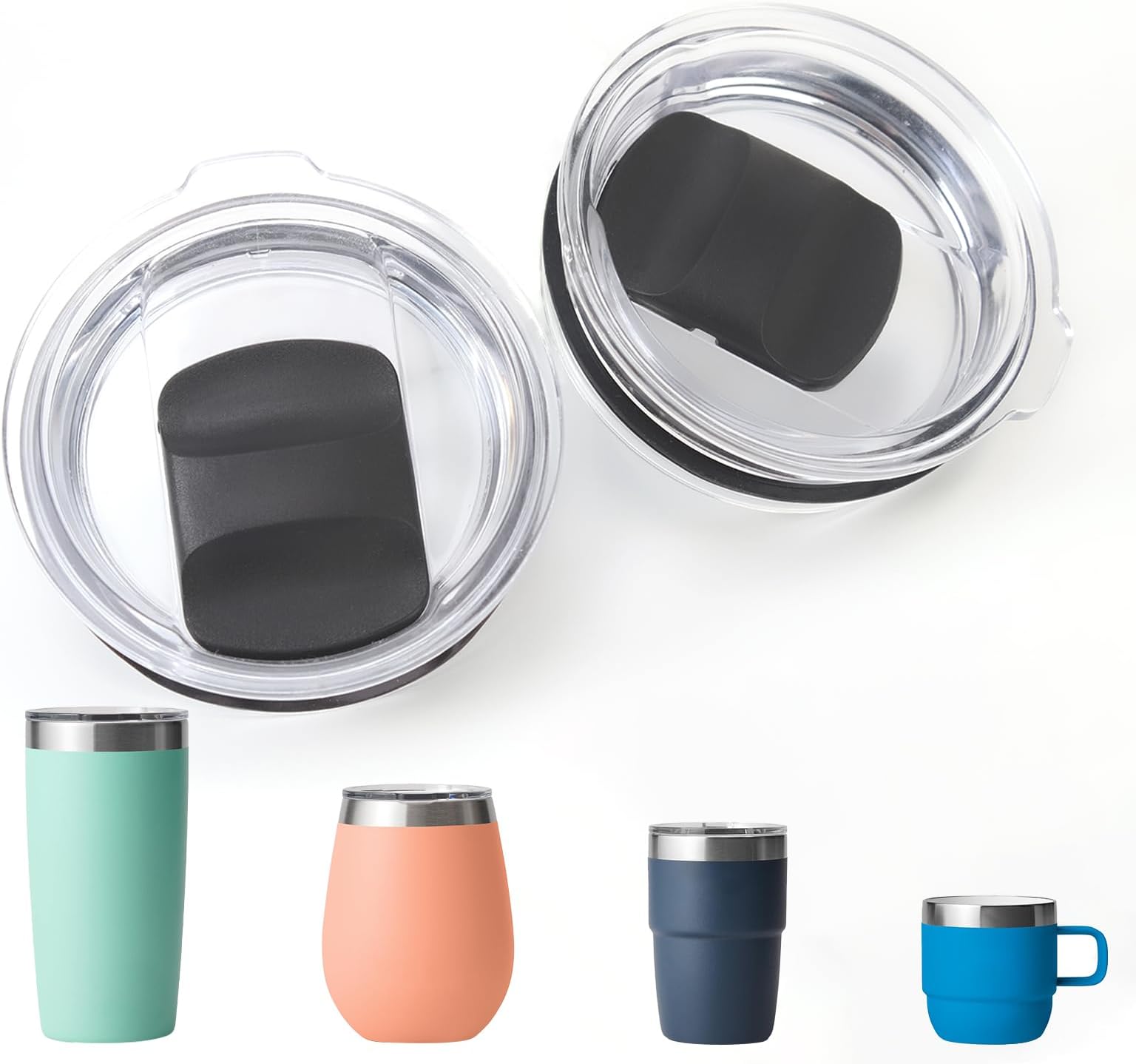 Magnetic Coffee Cup Replacement Lid Compatible with Yeti, Splash-proof, 2PCS, Transparent, Acrylic, 6 oz & 8 oz