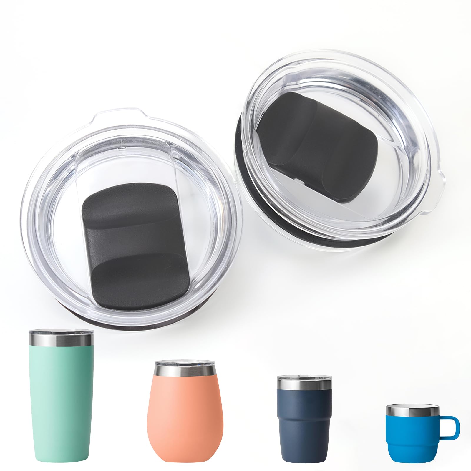 Magnetic Coffee Cup Replacement Lid Compatible with Yeti, Splash-proof, 2PCS, Transparent, Acrylic, 6 oz & 8 oz