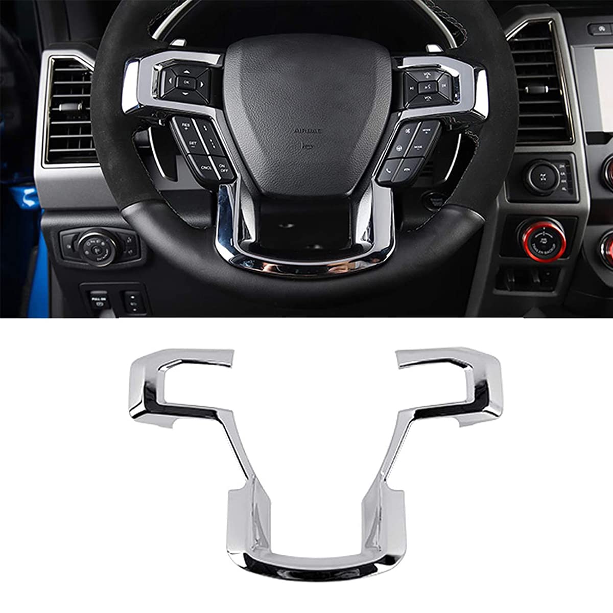 Keptrim for F-150 ABS Chrome Steering Wheel Cover Trim for 2015-2020 Ford F150, for 2017-2022 F250 F350, for 2018-2021 Ford Expedition