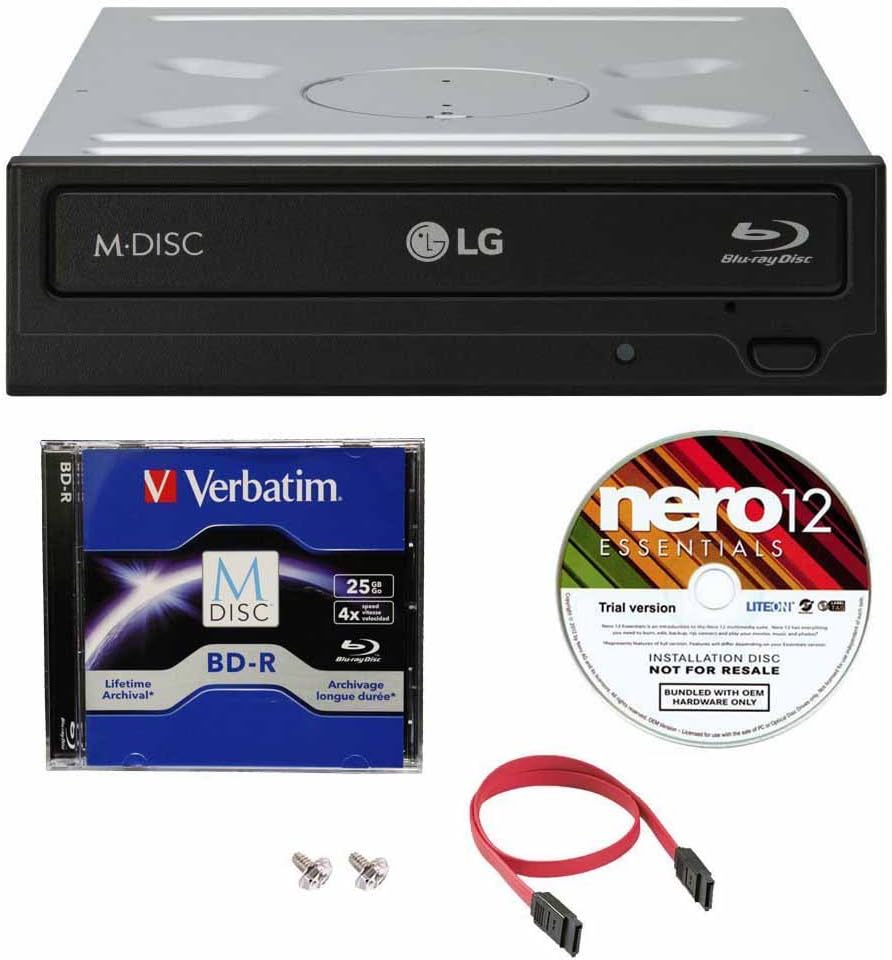 LG WH16NS40 16X Super Multi M-Disc Blu-ray BDXL DVD CD Internal Burner Writer Drive + Free 1pk Mdisc BD + Nero Software + Cables & Mounting Screws