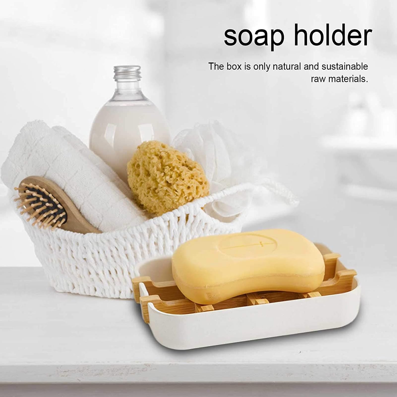 Bandeja de jabón de drenaje, jabonera de bambú con escurridor de madera para ducha, baño, fregadero de cocina, jaboneras cuadradas