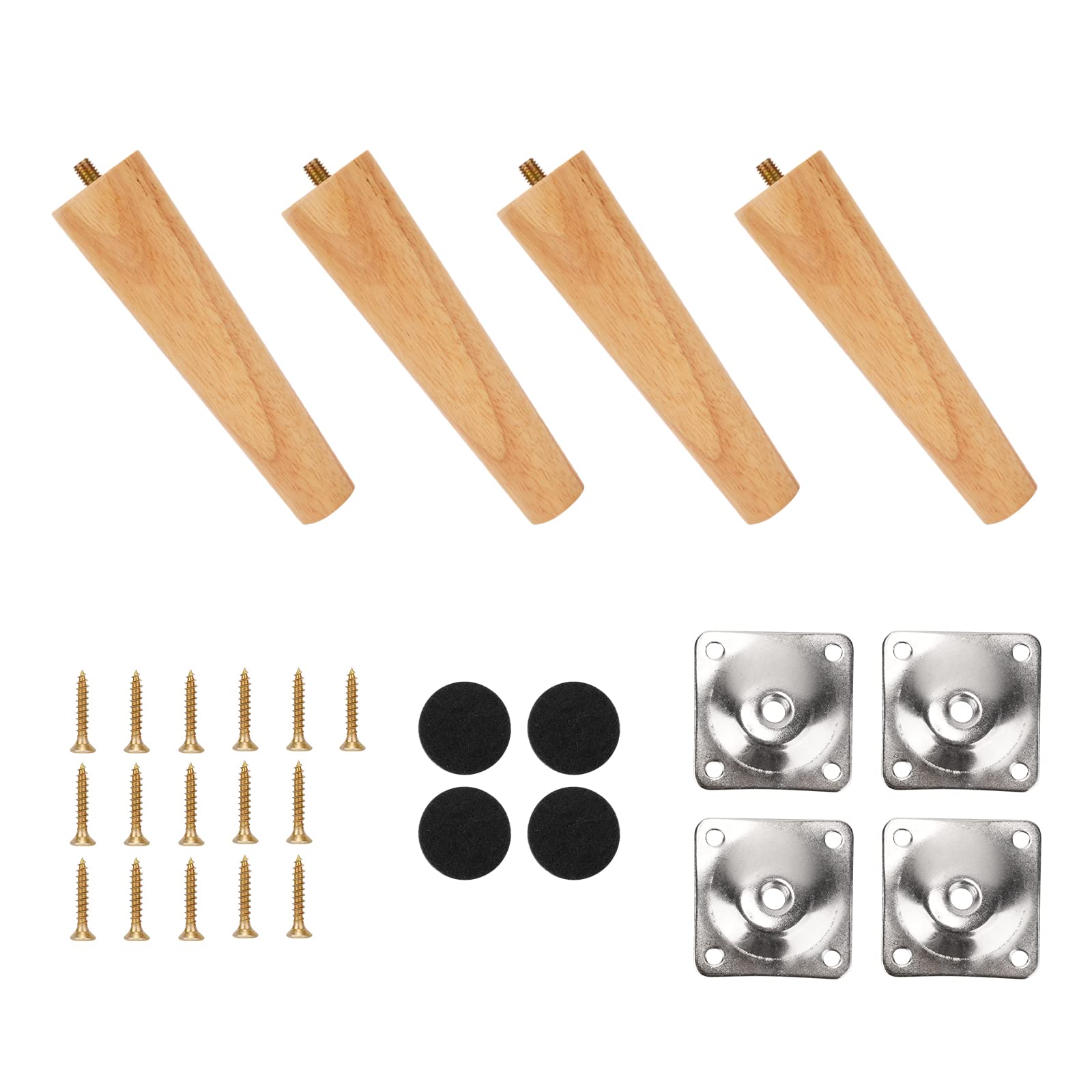 Errum 4 Pcs 15cm Wooden Furniture Legs, Replacement Solid Beech Wooden Sofa Legs Couch Legs Table Legs Dresser Legs with Screws Mounting Plate and Anti-Slip Protector (15cm)