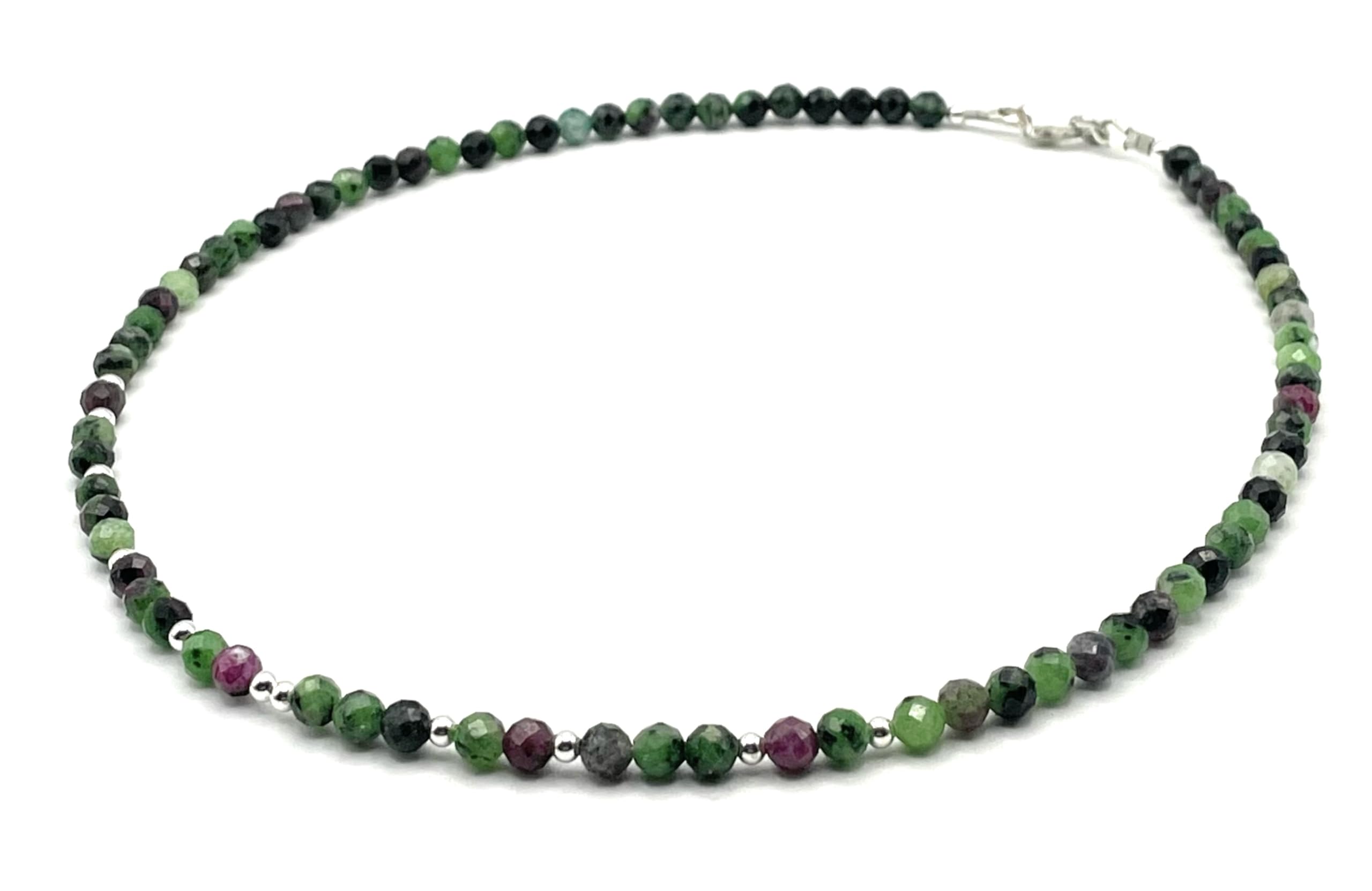 Collier Ras du Cou en Rubi Zoisite, Argent 925, Pierres de Gemmes, Bijoux Artisanaux, Cadeau pour Femmes