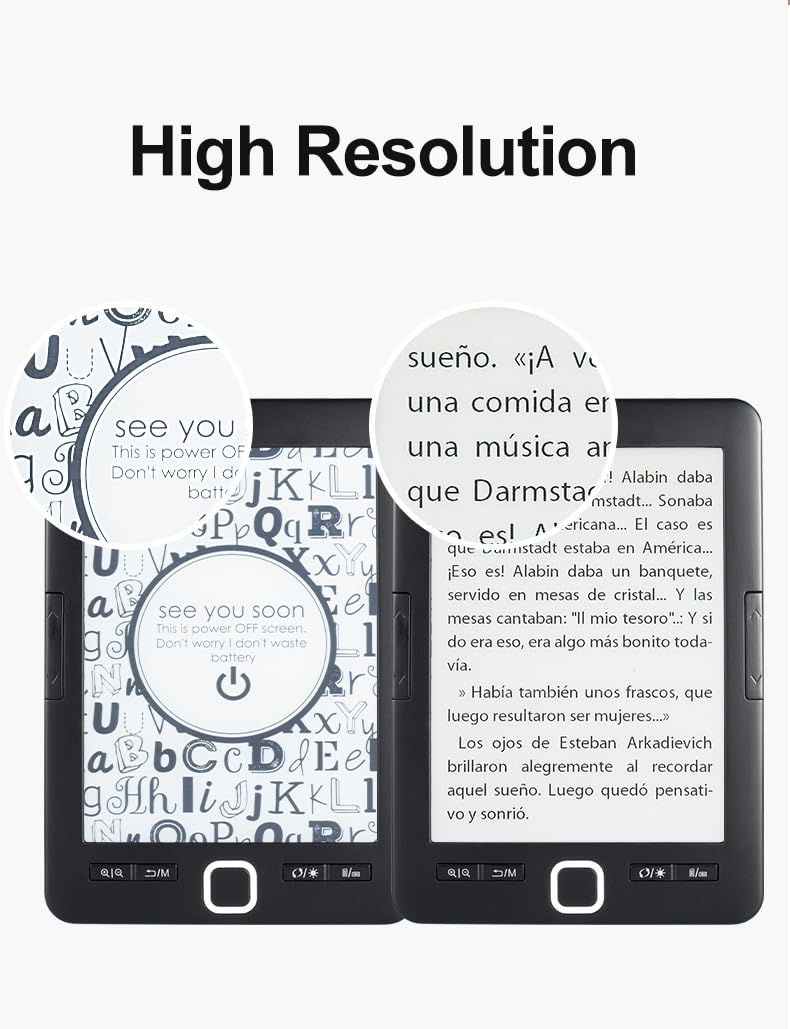 Lector de Libros Electrónicos de 6 Pulgadas, Lector Electrónico Compacto y Liviano, Lector de Libros Eléctrico con Almacenamiento 8G, Lector de Libros con Pantalla de Tinta de