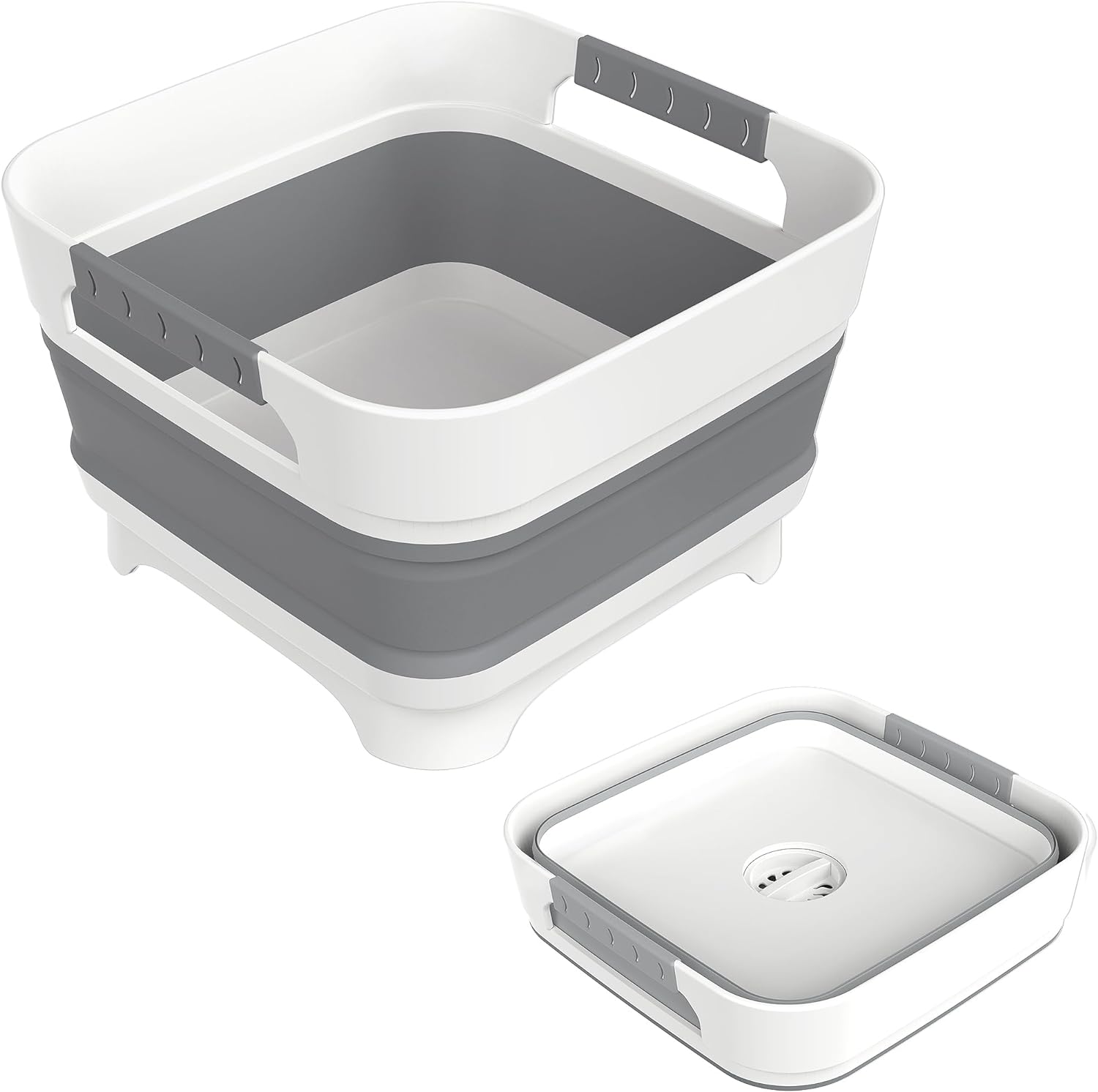 Product image of 2.4 Gal Collapsbile Wash Basin with Drian Plug,9L Dish Pan for Soaking Baby Bottles,Portable Sink, Multiuse Foldable Bucket,Ice Beverage Tubs for Camping, Vegetable Washing, RV (Gray)