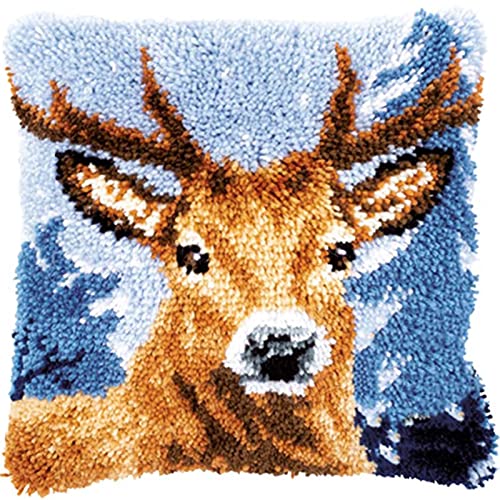 Alfombra de nudos Para hacerlo usted mismo juegos de nudos con almohada juego de nudos juego de fundas de almohada para adultos y niños Kit de ganchos de pestillo(Size:43*43cm/17*17inch,Color:Ciervo) Cover