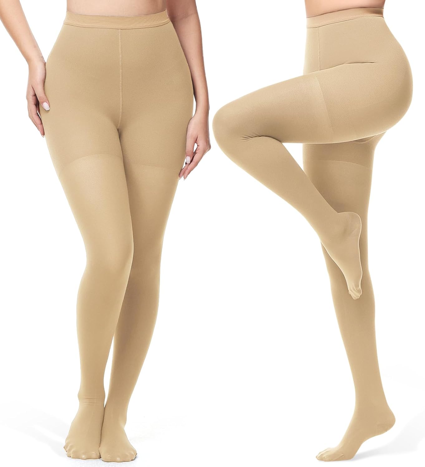 CASMON 20-30 mmHg Compression Pantyhose for Women & Men, 2 Pairs Closed Toe Compression leggings for Varicose Veins Edema