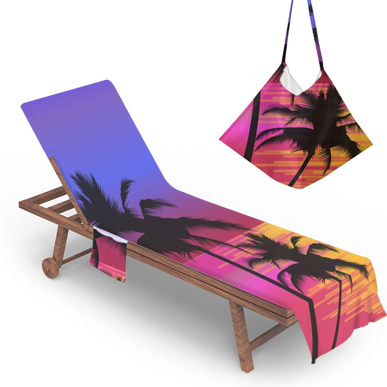 ENEN Sun Lounger Beach Towel with Pockets Portable Compact Bag Soft Microfibre Quick Dry Lightweight for Holiday Summer Garden Swim Pool Lounger Towels (Palm Tree,75x210cm)