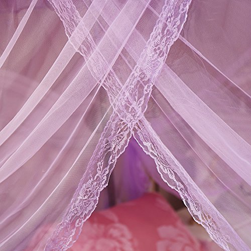 Uozzi Bedding 4 Corners Post Purple Canopy Bed Curtain For Girls & Adults - Cute Cozy Drape Square Netting For Twin Bed - 4 Opening 47" W X 78" L Mosquito Net - Princess Bedroom Decoration #TOP2