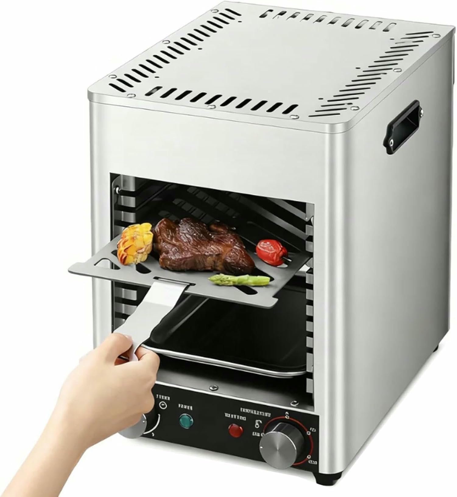 FHRKA 1700w Steak Grill, Electric Steak Broiler,Portable Infrared Broiler, with 10 Grilling Slots, for Indoor Kitchen