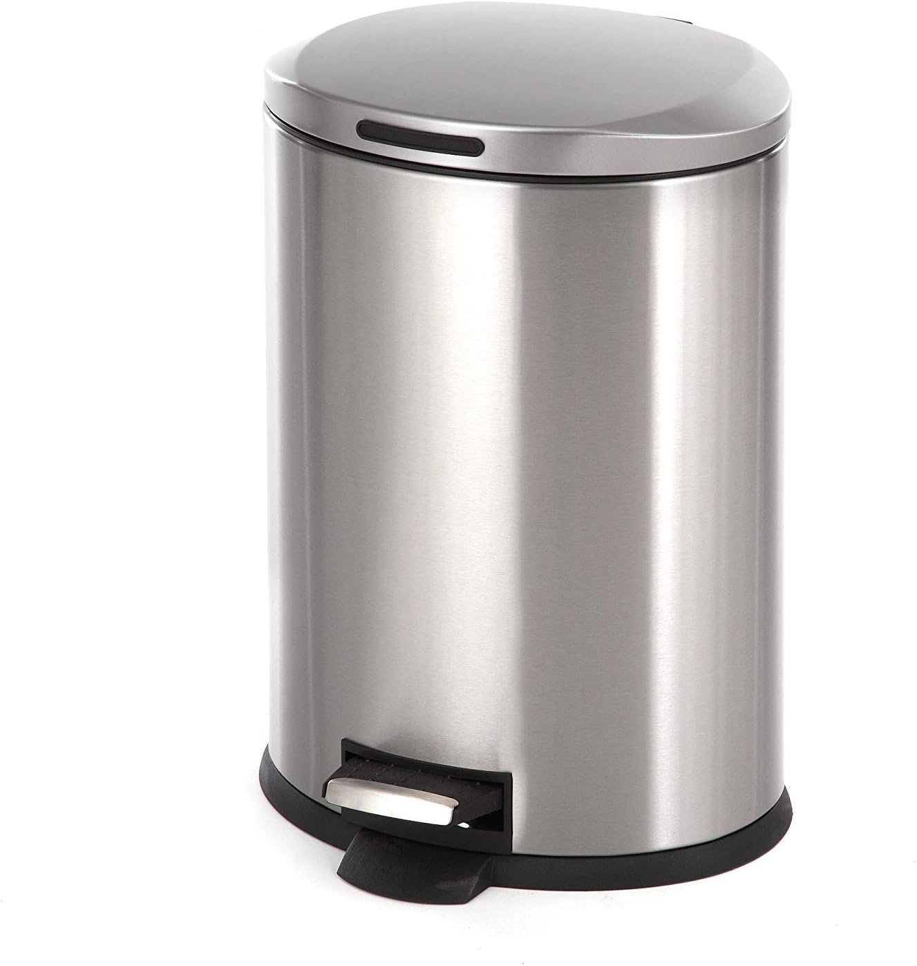 Home Zone Living 3 Gallon Kitchen Trash Can, Small Semi Round Stainless Steel, Step Pedal, 12 Liter
