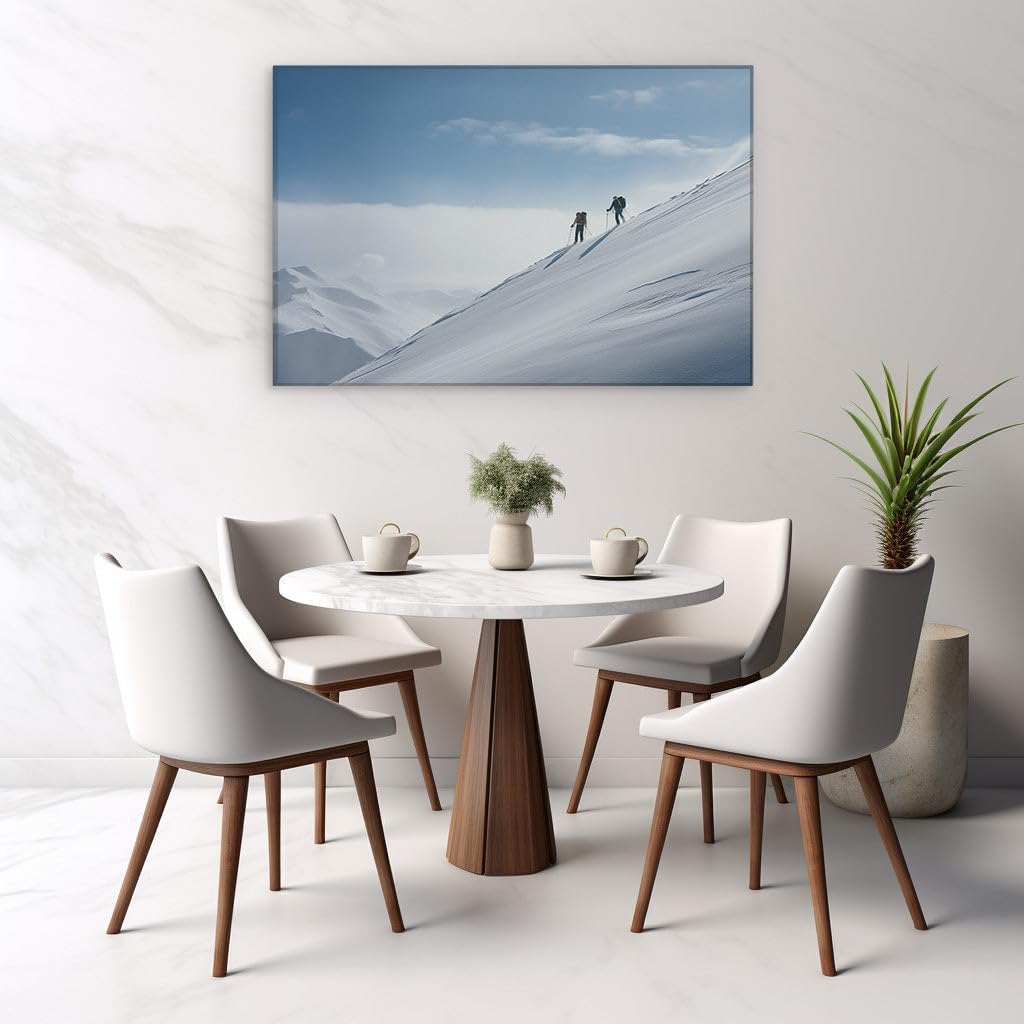 Ascent Under Azure Skies - A Vivid Portrayal of Skiers Conquering Snow-Capped Peaks Large, Decor, Office,. Size: 130x86 cm (51x34 inch) Canvas Wall Art - Modern Home Decor - 91x61 cm (36x24 inch)