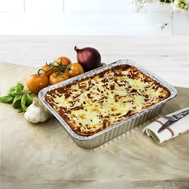 14.2" L X 10.63" W X 2.94" H Rectangular Heavy Duty Disposable Aluminum Foil Pans For Baking Use For Roasting and Baking Chicken : 20 Count