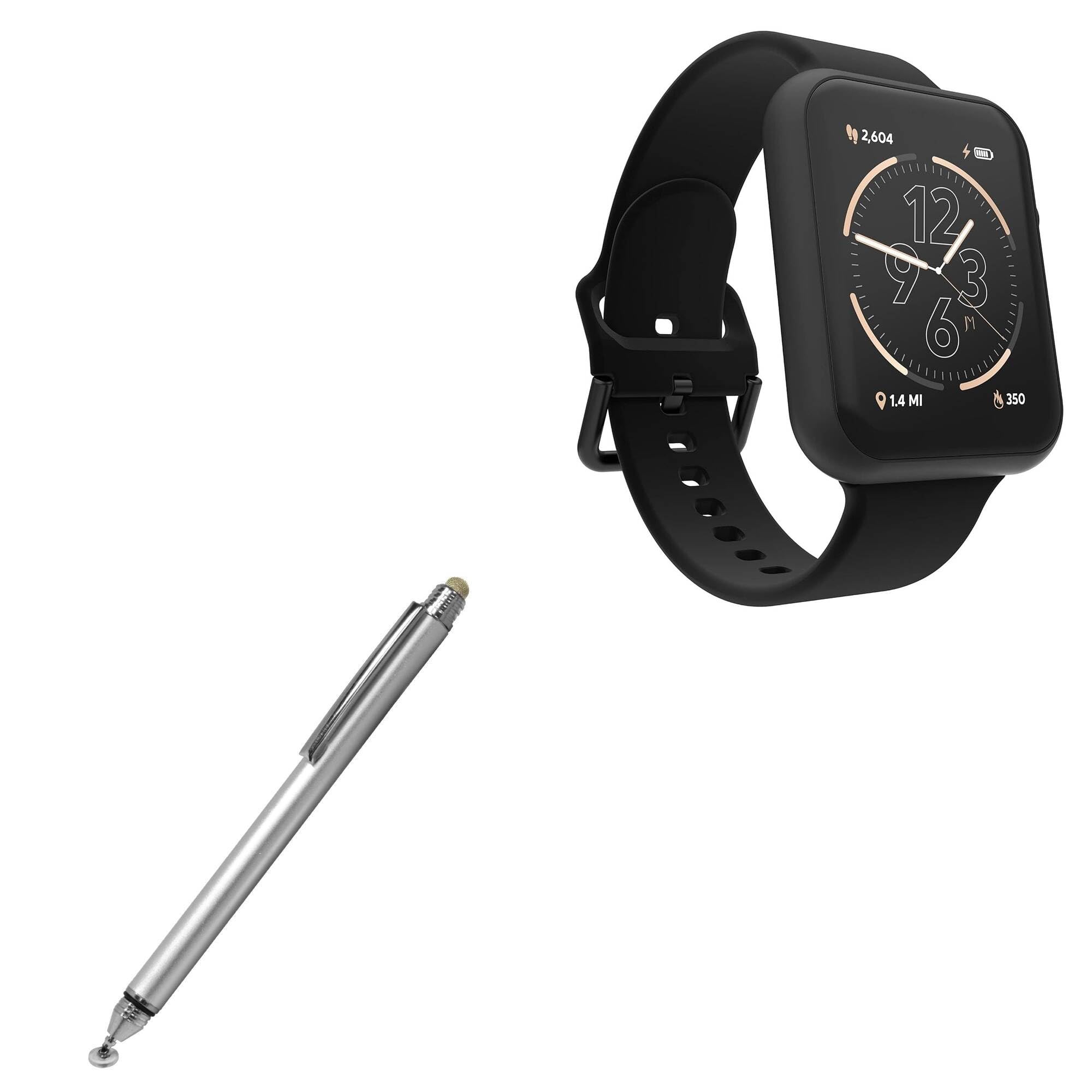 BoxWave Stylus Pen Compatible with iTouch Air 4 Smartwatch (46cm) (196540353970) - DualTip Capacitive Stylus, Fiber Tip Disc Tip Capacitive Stylus Pen - Metallic Silver