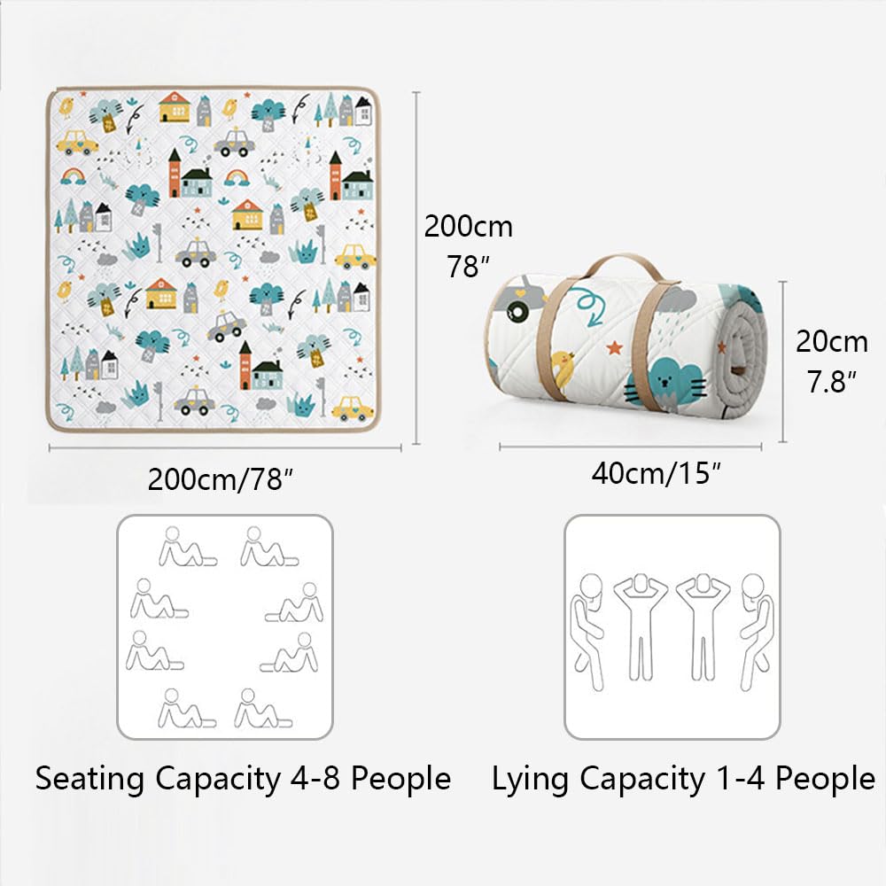Stuoia Campeggio, Portatile Tappetino da Spiaggia Pieghevole, Multiuso Portatile Leggero Antivento Plaid Picnic Blanket per Viaggi, Picnic, Parco, Escursionismo,Fairy Tale Town,200×200cm