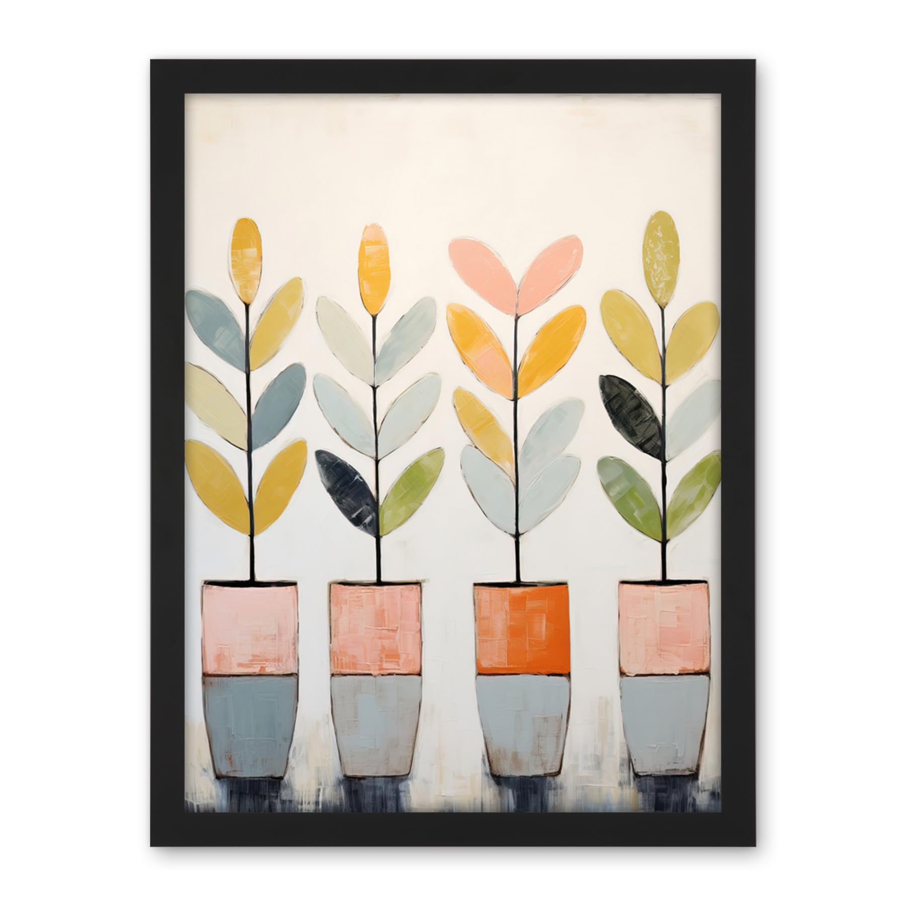 Artery8 Plant Pots Simple Pastel Colour Oil Painting Bright Pink Green Blue Boho Artwork Framed Wall Art Print 18X24 Inch