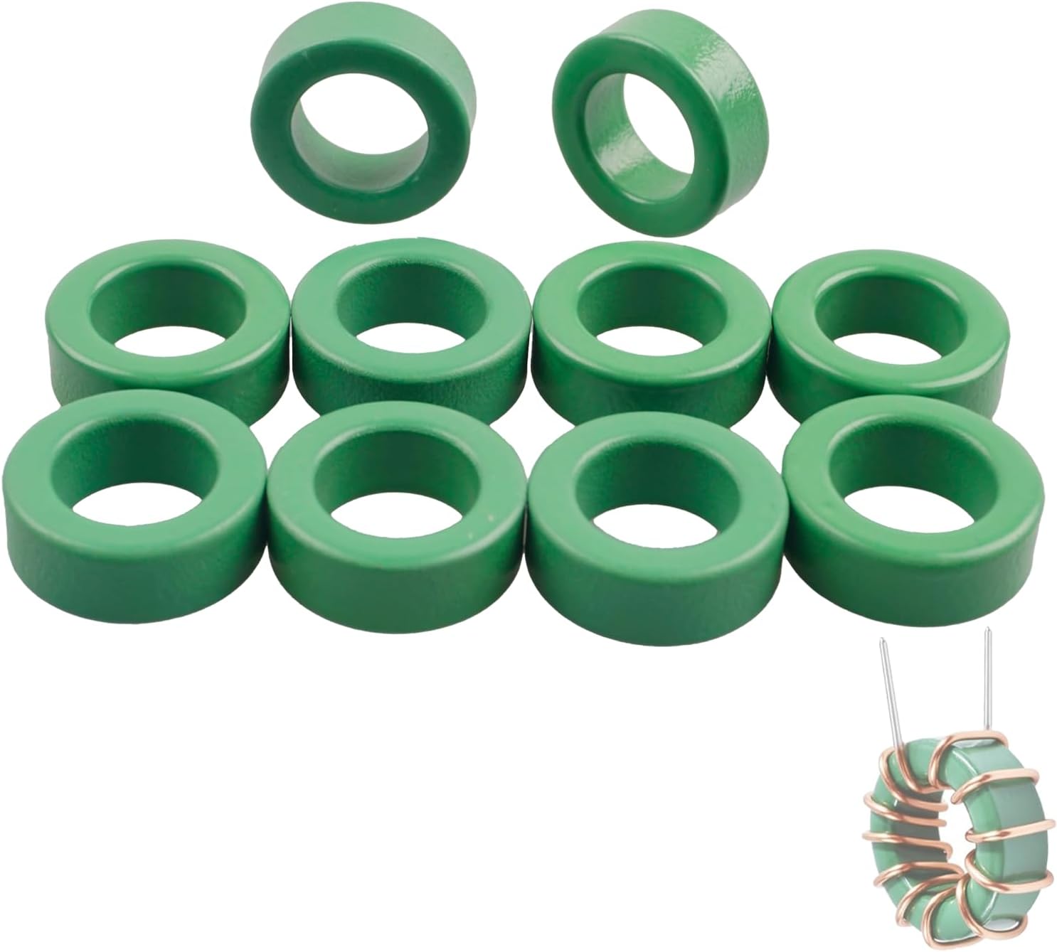 10 Pack Green Power Transformer Ferrite Toroid Cores,Restraining Interference, Toroid Ferrite Core for Inductor Coils.(22 x 14 x 8mm)
