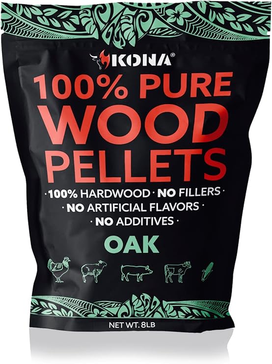 Kona 100% Oak Smoker Pellets, Intended for Ninja Woodfire Outdoor Grill, 8 lb Resealable Bags
