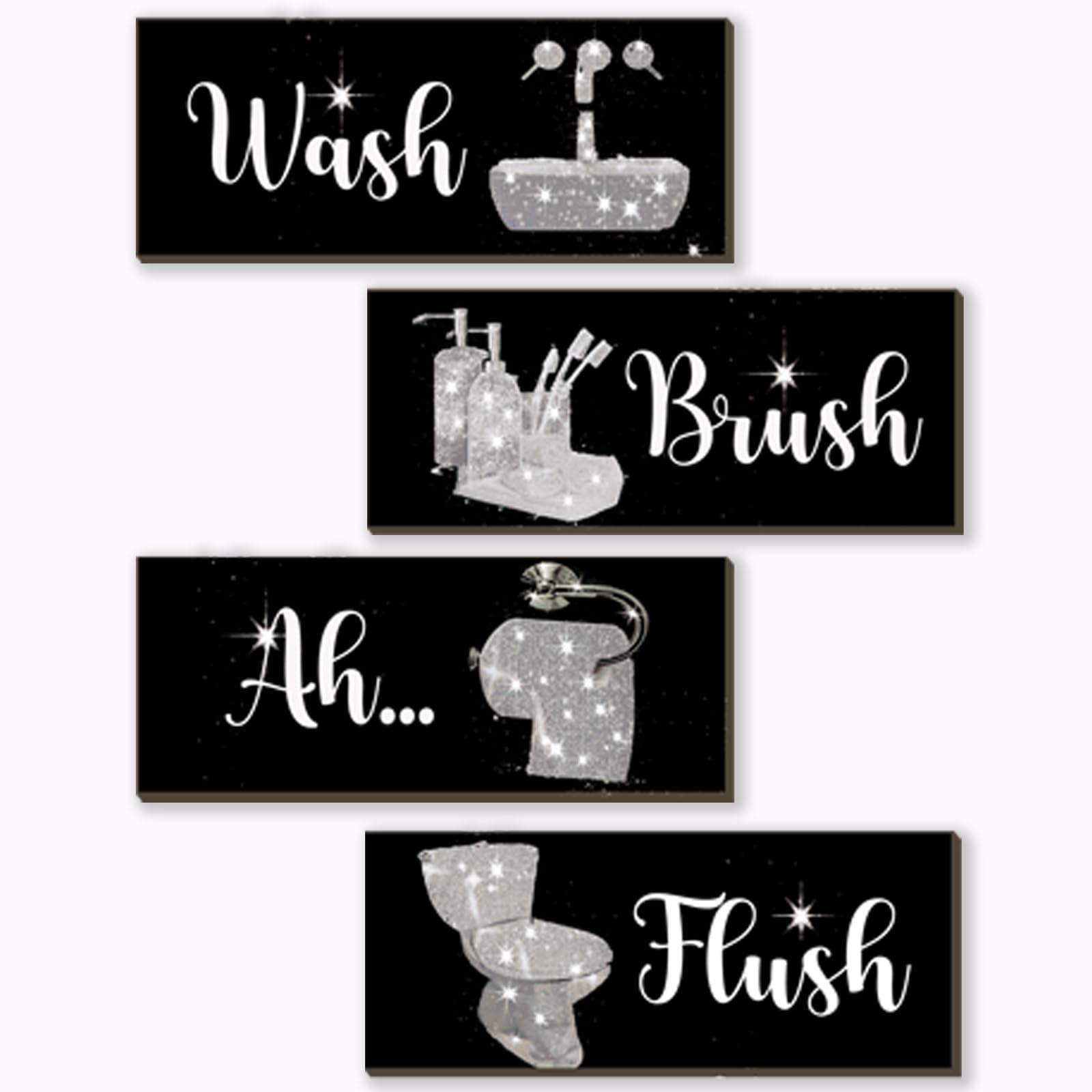 Modern Silver Glitter Bathroom Wall Art Set