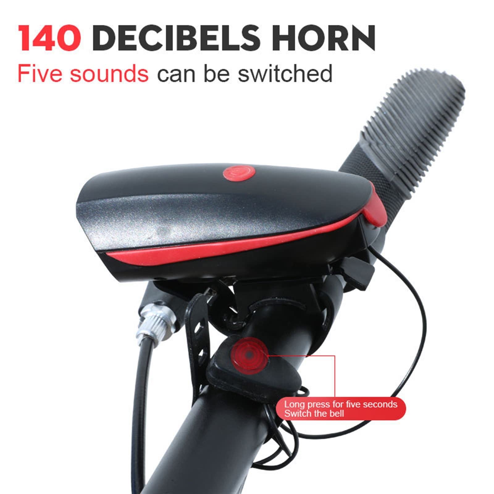 Vélo Lumière De Charge Corne Phare VTT Klaxon Électronique Bell en Plein Air Équitation Lumière Accessoires Vélo Phare (Color : Red Rechargeable
