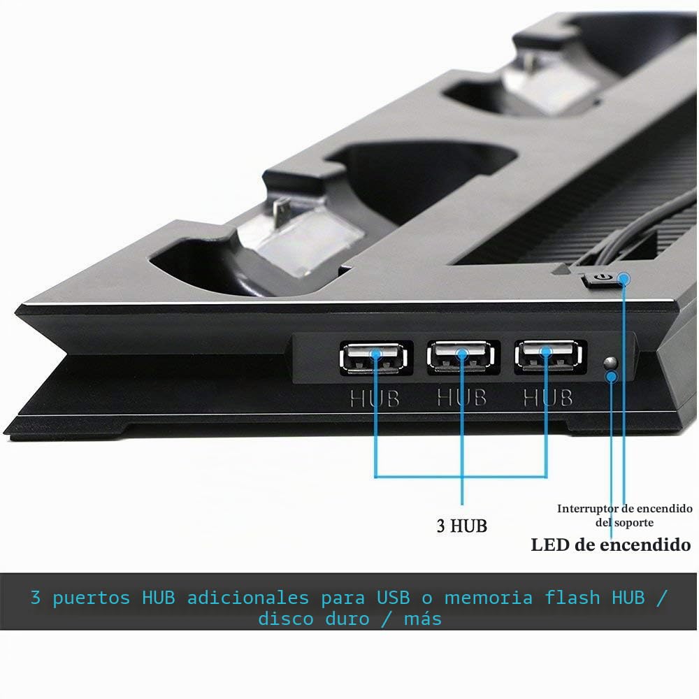 Base vertical vertical para PS4 Slim de carga y controlador de ventilador PlayStation 4 en 1