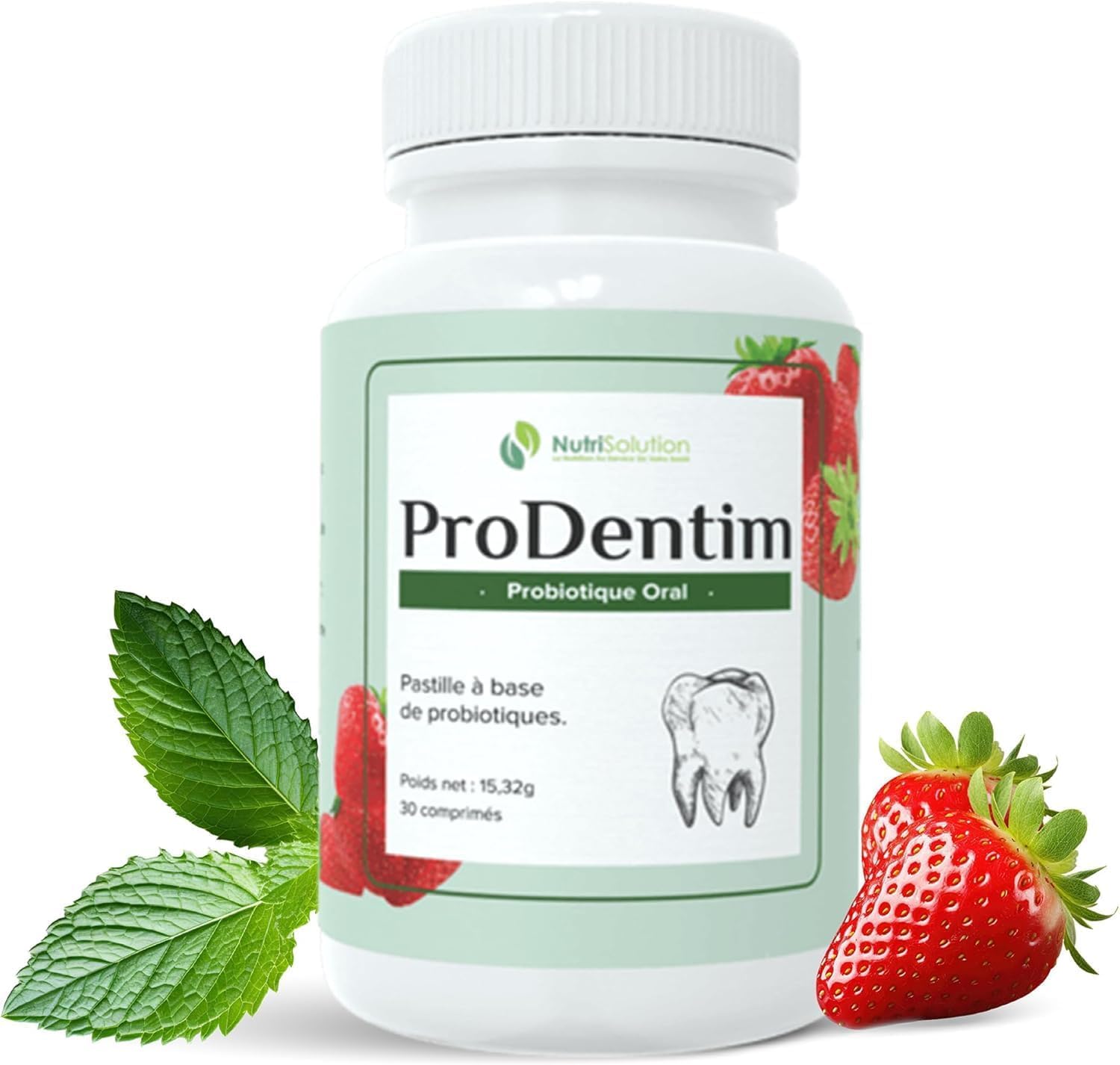ProDentim von NutriSolution I Chicorée, Bifidobacterium, Lactobacillus, Pfefferminzöl I Fördert orale Gesundheit und frischen Atem I 30 Pastillen I 30 Tage Vorrat I Made in France