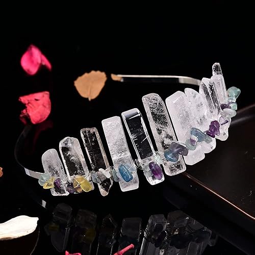 Miniatura 2 de JIC Gem Diadema de cuarzo transparente con corona de cristal de cuarzo crudo, tiara hecha a mano, tocado de piedra natural, para mujeres y niñas