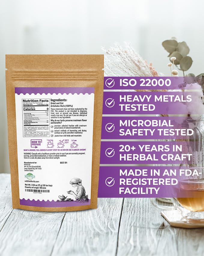 Image of 50 Bags Alcachofa Artichoke Leaf Dried Artichokes Blend Herb Tea (Cynara Cardunculus) - 50 Count 1.5g Tea Bags Herbal Hojas De Alcachofa Seca