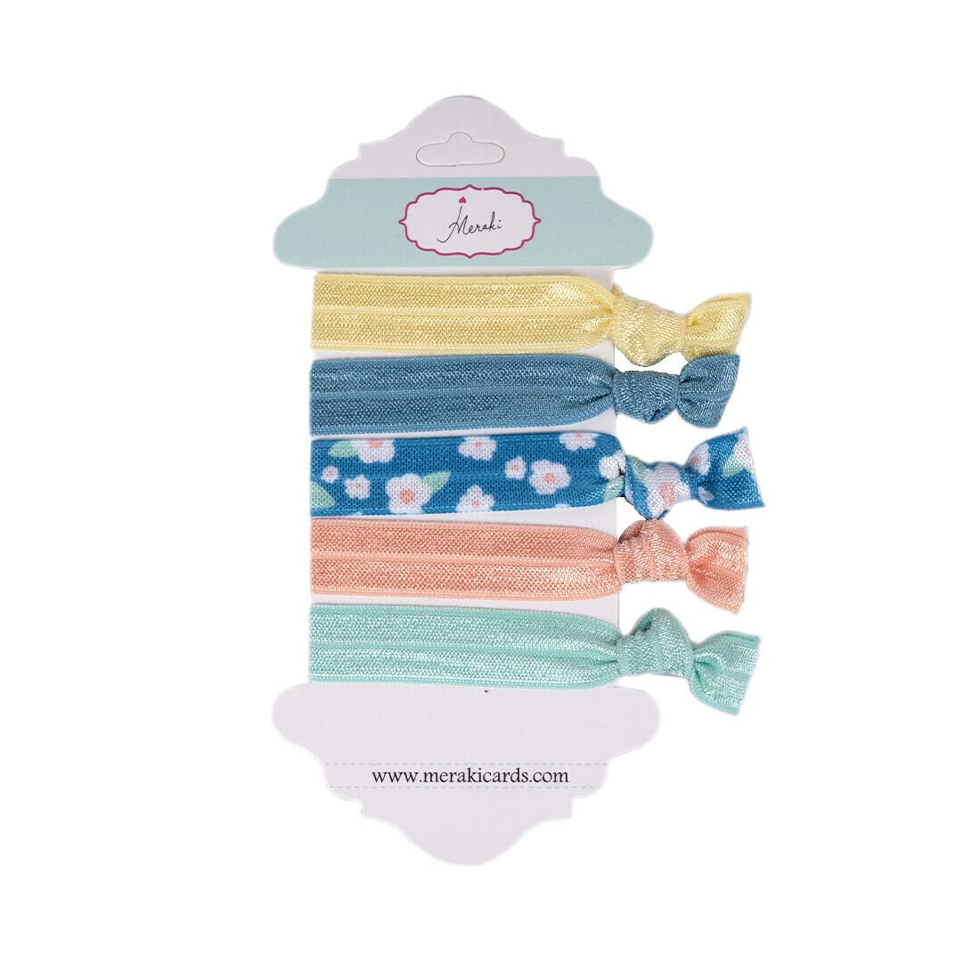 Meraki Cards Summery Fun Polyester Ponytail Holders Hair Bands for Women - Pack of 5